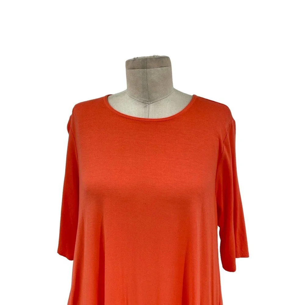 Eileen Fisher Orange Coral Short Sleeve Hi-Lo Swing Tunic Top Size Medium - Picture 3 of 10